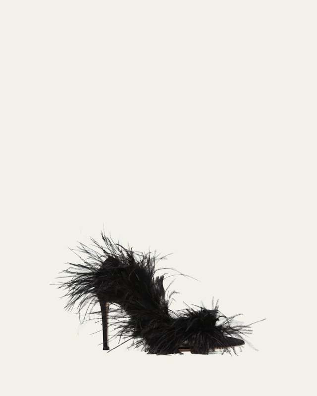 Ostrich Feather Silk Stiletto Pumps